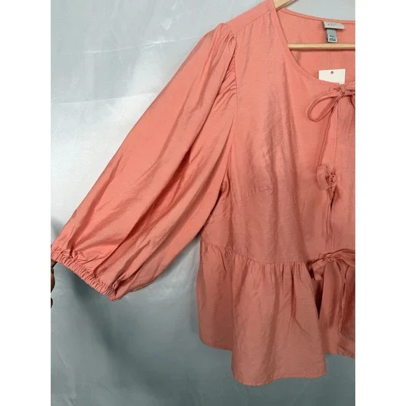 Ava & Viv Pink Tie Front Peplum Blouse XXL Elbow Sleeve Rayon NWT - Picture 12 of 13